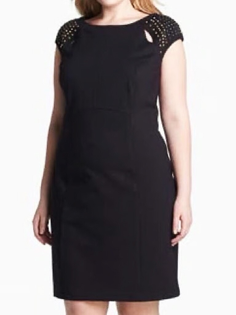Allen B. By Allen Schwartz Black Cap-Sleeve Sheath Dress with Stud Detail